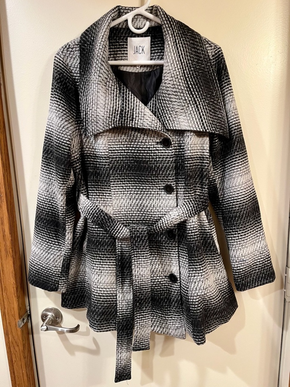 Jack by BB Dakota Black & White Plaid Double-Breasted Pea Coat - Size Large